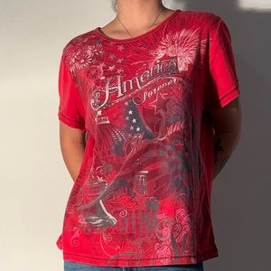 B.L.E.U. USA Theme Short Sleeve Shirt Women 1x